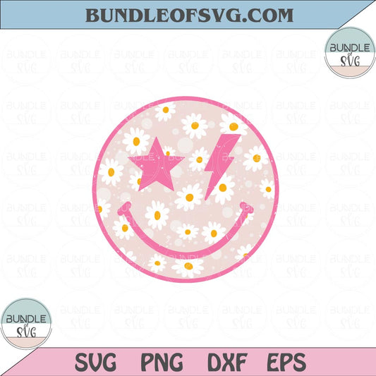 Daisy Happy face Svg Retro Flower Lightning Bolt Star Smiley Svg Png Dxf Eps files Cameo Cricut - BundleofSVG
