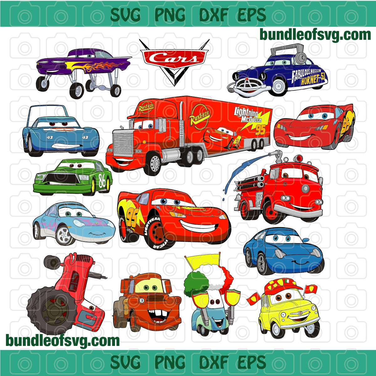 Pixar Cars SVG Lightning McQueen clipart Cars Birthday invitation party ornament svg png dxf files cricut - BundleofSVG