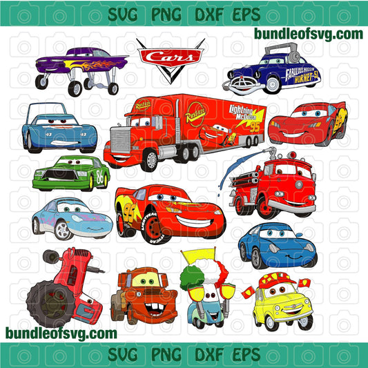 Pixar Cars SVG Lightning McQueen clipart Cars Birthday invitation party ornament svg png dxf files cricut - BundleofSVG