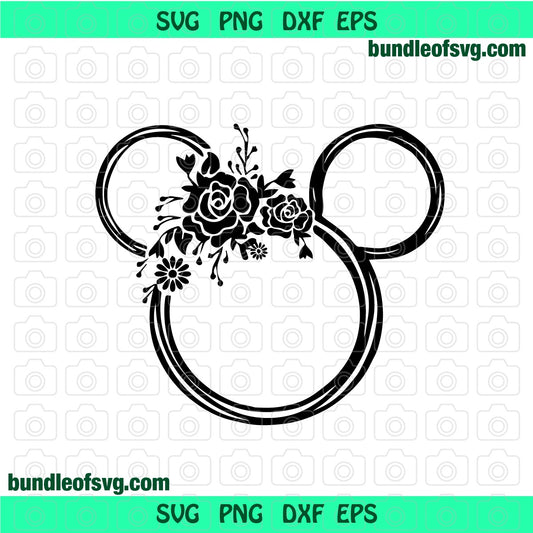 Mickey Minnie Mouse Floral Wreath svg Mickey ears head flower birthday svg eps png dxf cutting files cameo cricut - BundleofSVG
