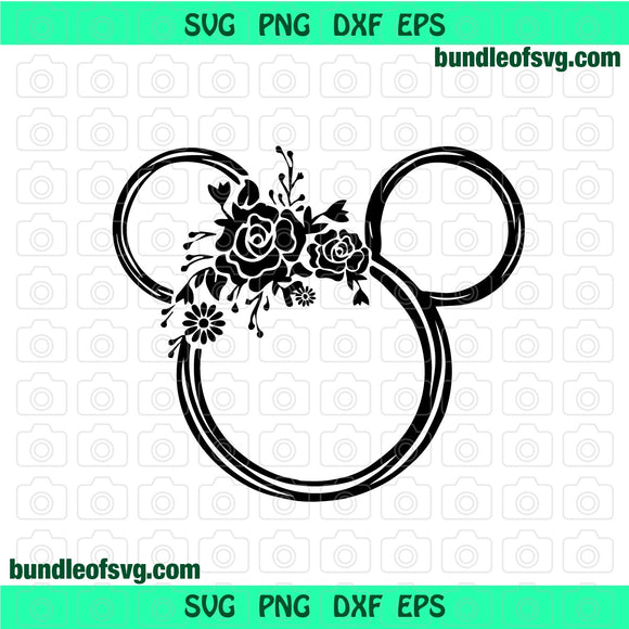 Mickey Minnie Mouse Floral Wreath svg Mickey ears head flower birthday svg eps png dxf cutting files cameo cricut