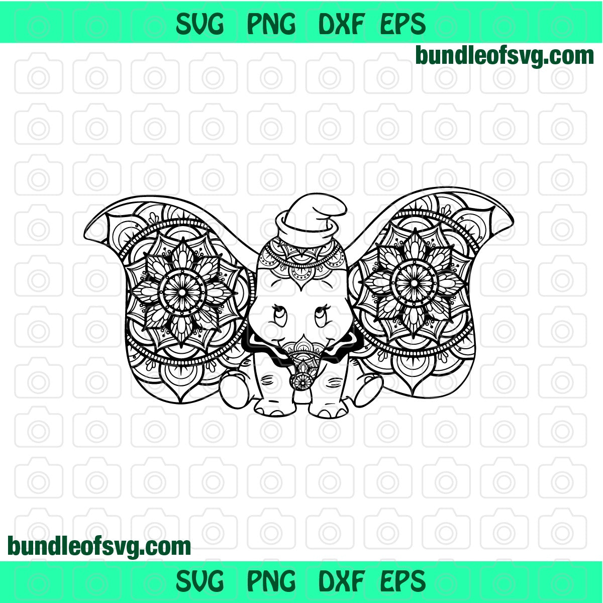 Dumbo Elephant Mandala svg Mandala Dumbo Floral Flower Dumbo Decor clipart birthday shirt svg png dxf eps cut files cameo cricut - BundleofSVG