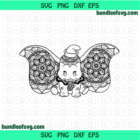 Dumbo Elephant Mandala svg Mandala Dumbo Floral Flower Dumbo Decor clipart birthday shirt svg png dxf eps cut files cameo cricut - BundleofSVG