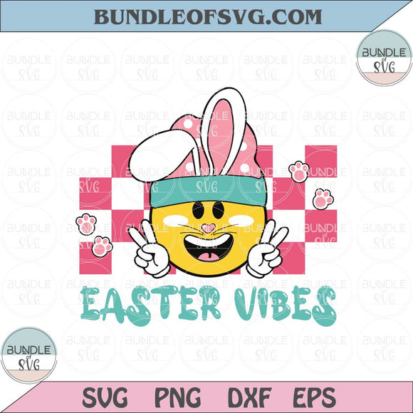 Easter Vibes Svg Retro Easter Vibes Smiley Face Bunny Svg Png Dxf Eps Files