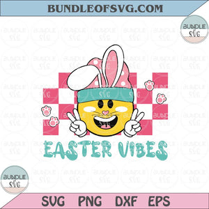 Easter Vibes Svg Retro Smiley Bunny Png Sublimation Easter Groovy Png Svg Dxf Eps Files