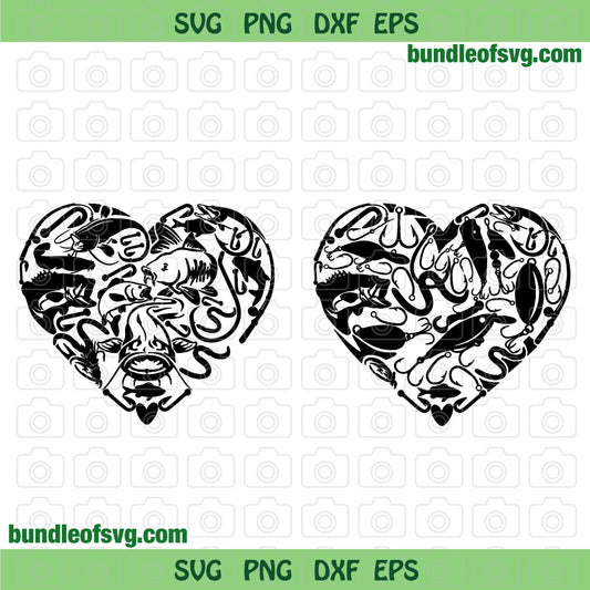 Fishing Heart svg Heart Fishing pole hook Fish Fisherman svg png eps dxf cut files Silhouette Cricut