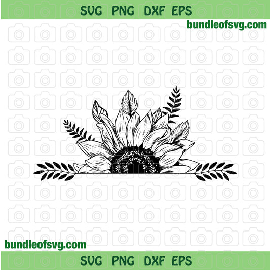 Floral Sunflower svg Half Sunflower svg Split Sunflower svg Sunflower Monogram svg png dxf files cricut - BundleofSVG