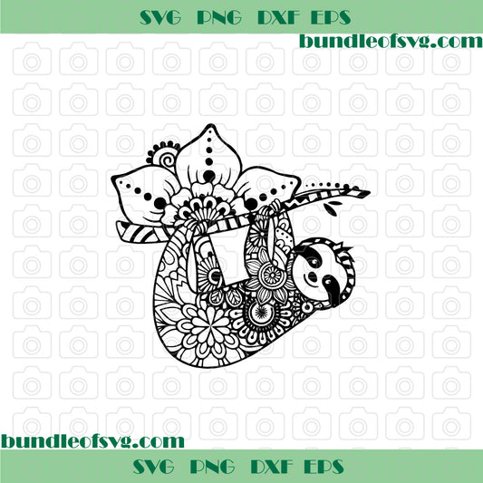 Hanging Sloth Mandala Zentangle SVG Flower Sloth Floral Sloth svg eps png dxf files cameo cricut - BundleofSVG