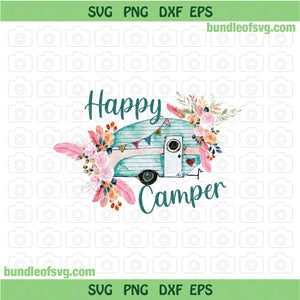 Happy Camper with flowers PNG Sublimation Retro Floral Camping Car Camper Vintage png file
