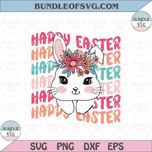 Happy Easter Svg Retro Flowers Easter Floral Bunny Ears Feet Svg Png Dxf Eps Files - BundleofSVG