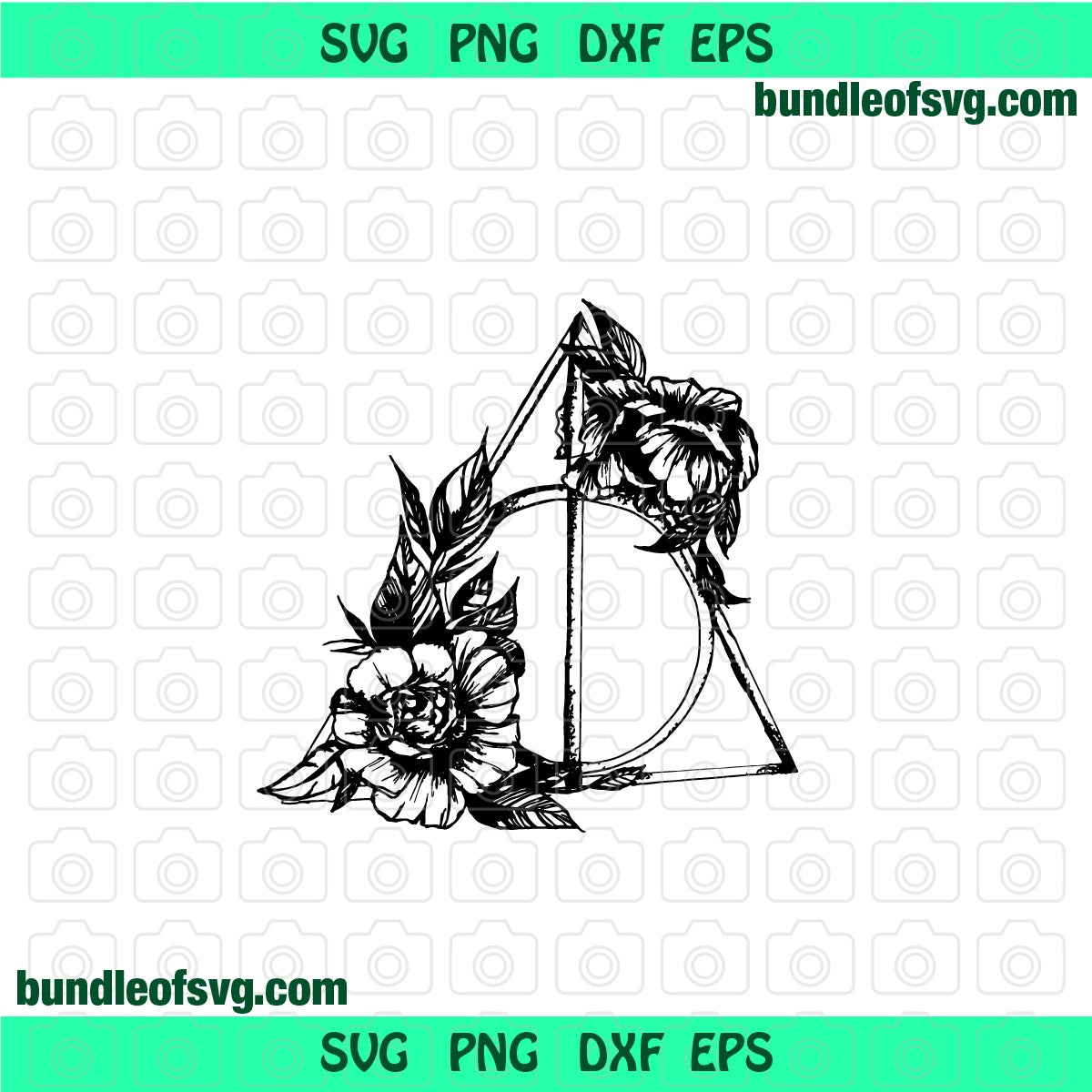 Harry Potter Deathly Hallows Floral Flowers Deathly Hallows Symbol Birthday svg png dxf eps cut files Silhouette Cameo Cricut - BundleofSVG