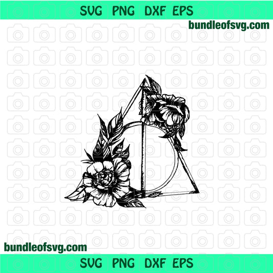 Harry Potter Deathly Hallows Floral Flowers Deathly Hallows Symbol Birthday svg png dxf eps cut files Silhouette Cameo Cricut - BundleofSVG