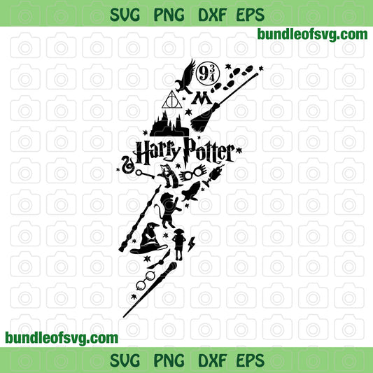 Harry Potter Lightning bolt svg Lightning Scar svg clipart Silhouette birthday party svg eps png dxf files cameo cricut - BundleofSVG