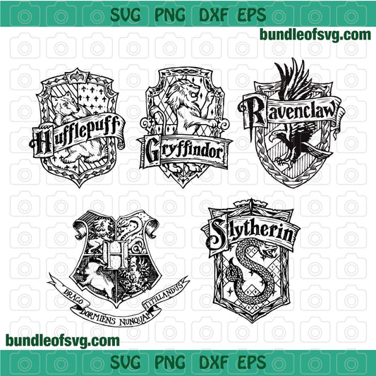 Harry Potter svg Hogwarts House Badge logo Gryffindor Hufflepuff Ravenclaw Slytherin Birthday Party svg png dxf file cricut - BundleofSVG