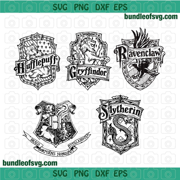 Harry Potter svg Hogwarts House Badge logo Gryffindor Hufflepuff Ravenclaw Slytherin Birthday Party svg png dxf file cricut