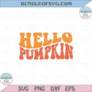 Hello Pumpkin Svg Fall Thanksgiving Svg Retro Wavy Letters Svg Png Dxf Eps files Cameo Cricut