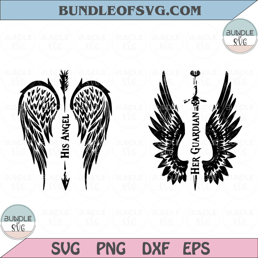 His Angel Her Guardian svg Couple Lover Love svg Wings Valentine svg png jpg dxf eps clipart cut files silhouette cameo cricut - BundleofSVG