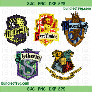 Harry Potter SVG Hogwarts House Badge Gryffindor Hufflepuff Ravenclaw Slytherin Birthday Party svg png dxf files
