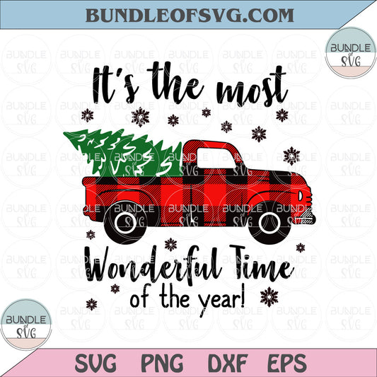 It's the most wonderful time of year svg Plaid Christmas Buffalo Plaid Truck svg eps png dxf files - BundleofSVG