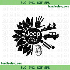 Jeep Girl SVG Sunflower Jeep svg png dxf eps cut files Silhouette cameo cricut