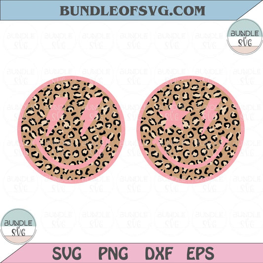 Leopard Smiley Face Svg Star Lightning bolt eyes Smile Svg Png Eps files Cameo Cricut - BundleofSVG
