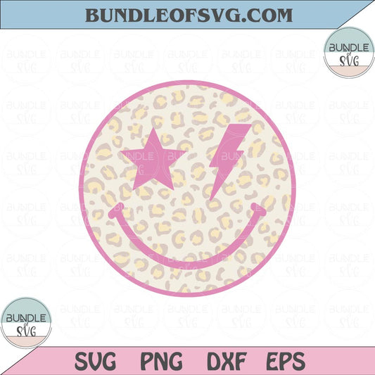 Leopard happy face Svg Retro Lightning bolt Star Smiley Svg Png Dxf Eps files