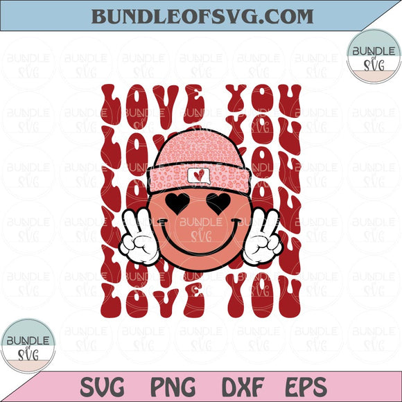 Love You Svg Heart Smiley Face Retro Valentine Svg Valentine's Day Png Dxf Eps Svg Files