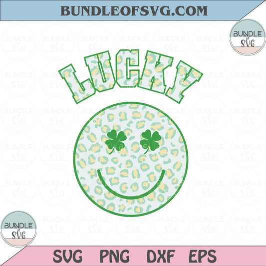 Lucky Leopard Happy face Svg Retro Lucky Svg Leopard Smiley Lucky png Shamrock St Patricks day Png eps svg file