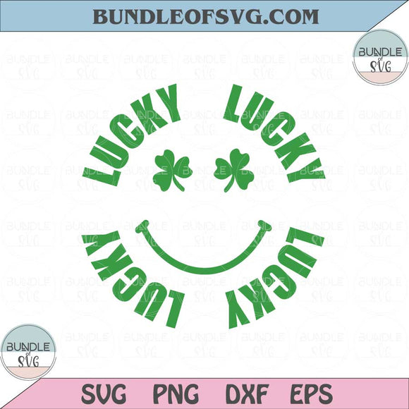 Lucky Smiley Svg Irish Lucky Svg St Patricks Svg Png Lucky Smiley Face Shamrock Svg png eps Dxf file