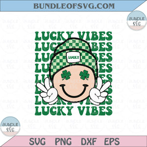 Lucky Vibes Svg Shamrock Smiley Face Retro Saint Patricks Day Png Svg Dxf Eps Files