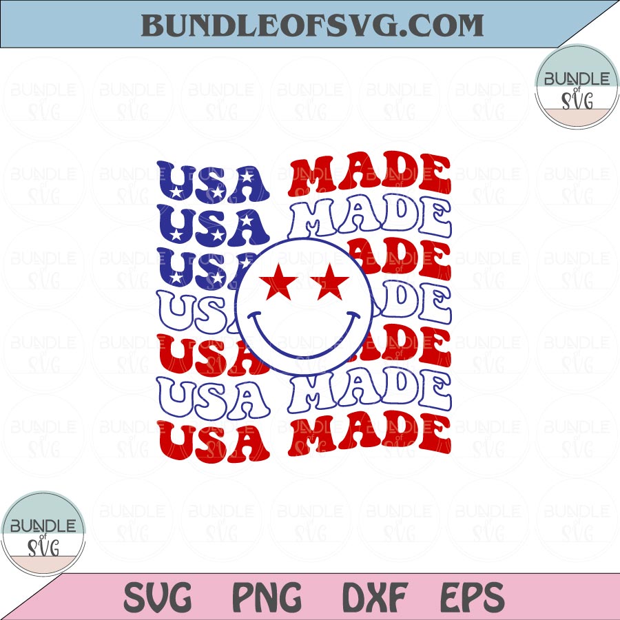 Made in the USA Svg Star Smiley Face USA Made Svg 4th of July Svg Png Dxf Eps files Cameo Cricut