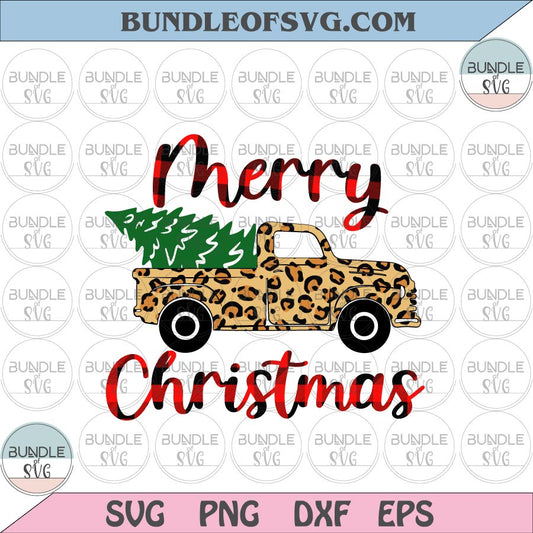 Merry Christmas Buffalo Plaid Leopard Truck svg Buffalo Plaid Merry Christmas svg eps png dxf files cameo cricut - BundleofSVG