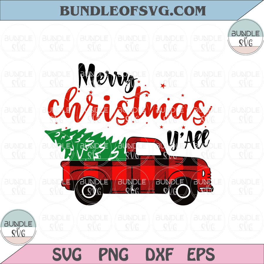 Merry Christmas Y'all svg Buffalo Plaid Christmas Truck Svg Png Dxf