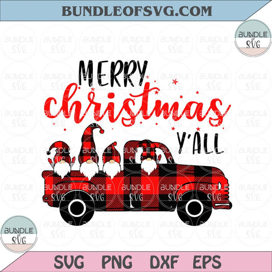 Merry Christmas Y'all svg Christmas Gnomes svg Buffalo Plaid Christmas Truck svg eps png dxf files cameo cricut - BundleofSVG
