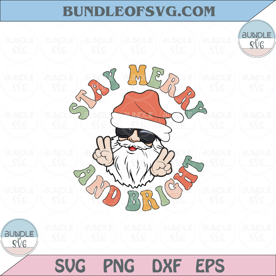 Merry and Bright Svg Santa claus Retro Christmas Groovy Svg Png Eps files - BundleofSVG