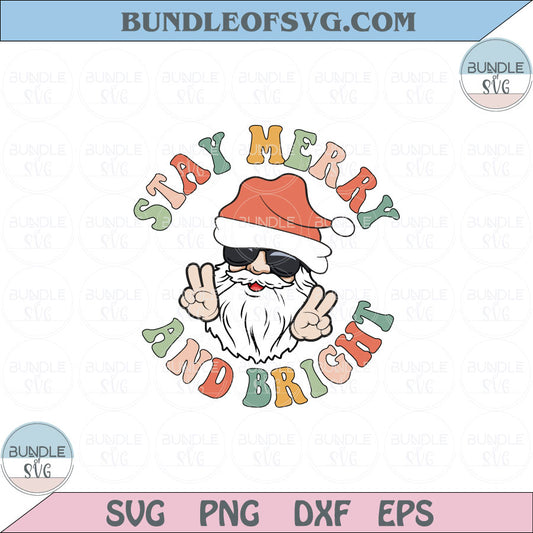 Merry and Bright Svg Santa claus Retro Christmas Groovy Svg Png Eps files - BundleofSVG