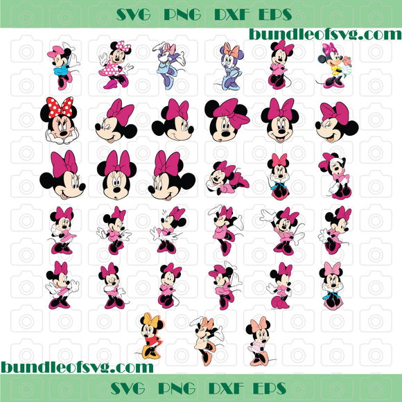 Bundle Minnie Mouse SVG Minnie Face Ear Minnie Clipart Invitation Minnie Birthday Party svg png dxf files cricut