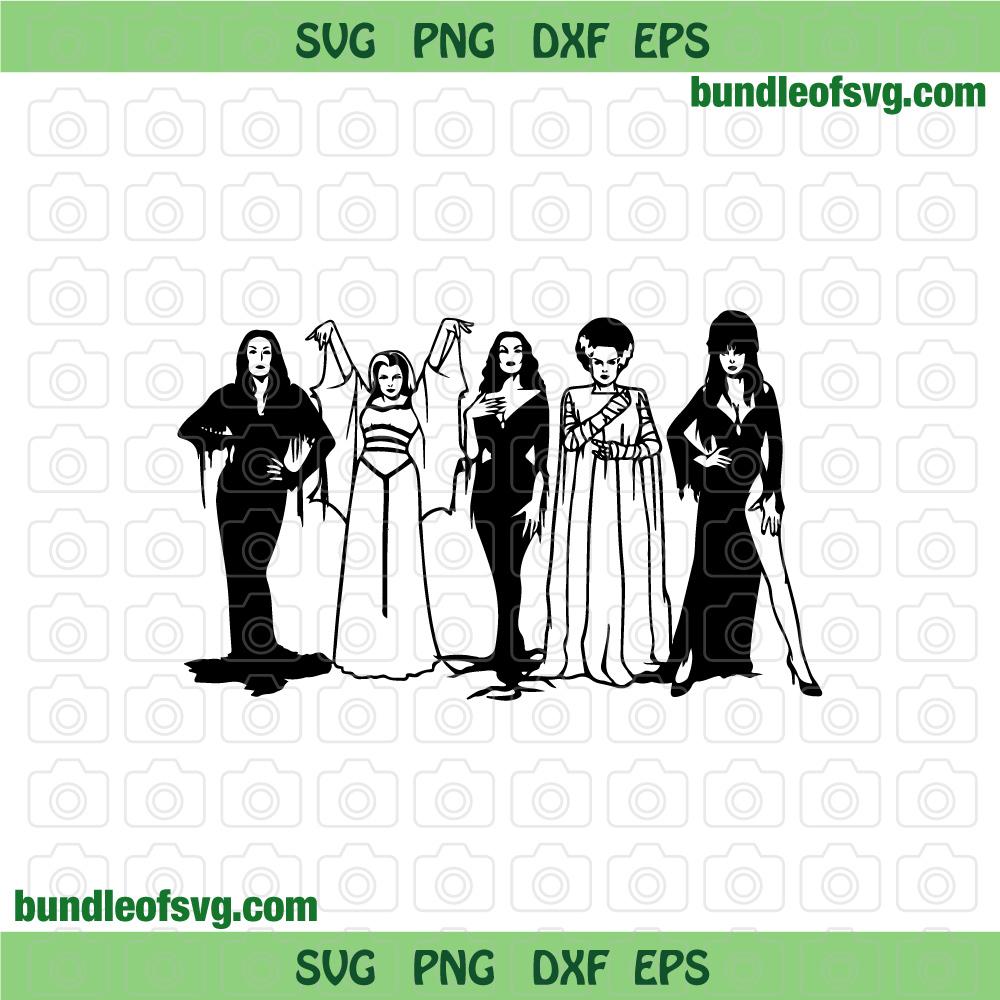 Morticia Addams Lily Munster Vampira Bride of Frankenstein Elvira Horror Goth Queens svg Halloween svg eps png dxf files - BundleofSVG