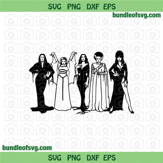 Morticia Addams Lily Munster Vampira Bride of Frankenstein Elvira Horror Goth Queens svg Halloween svg eps png dxf files - BundleofSVG