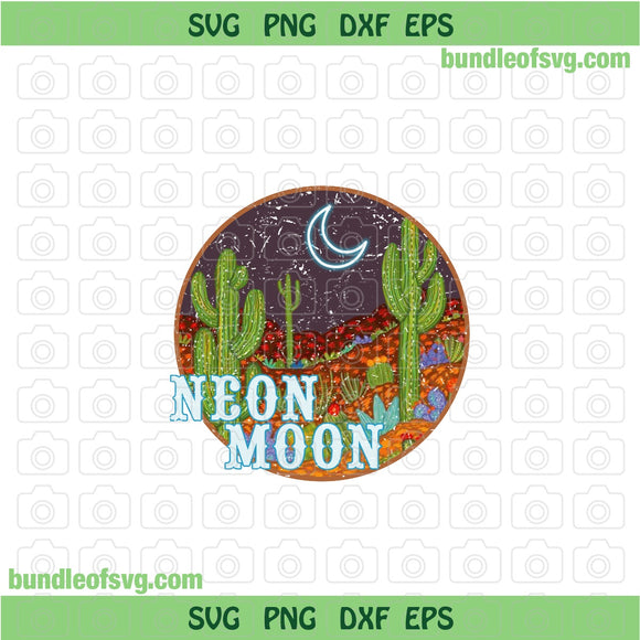 Retro Neon Moon PNG Sublimation Vintage Retro Cactus Desert PNG Western PNG File