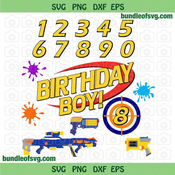 Nerf SVG Nerf Gun Custom Name Number Birthday Themed Party Supplies Shirt Ornament invitation svg png dxf cut files cricut