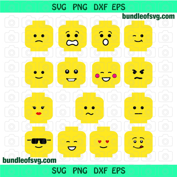 Construction Brick Emoji Icon Face construction Bricks Themed Birthday Building Block svg Party Theme svg png dxf files cricut