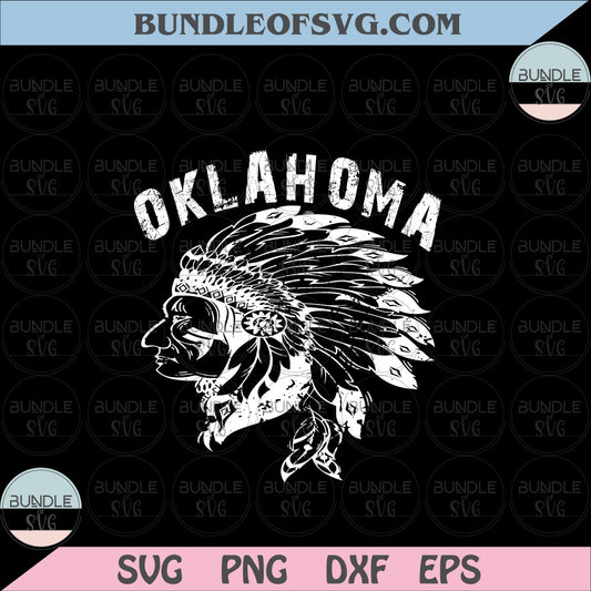 Oklahoma Indian Chief svg Oklahoma Pride Homeland Headdress Native svg eps png dxf files Cricut - BundleofSVG