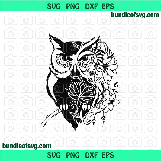 Owl mandala svg Zentangle Owl Flower svg Floral Owl svg Animal Boho svg eps png dxf cutting files cameo cricut - BundleofSVG