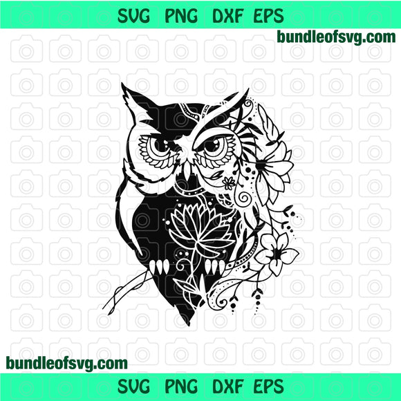 Owl mandala svg Zentangle Owl Flower svg Floral Owl svg Animal Boho svg eps png dxf cutting files cameo cricut