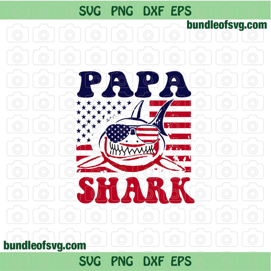 Papa Shark svg Patriotic Papa Shark USA Flag Sunglasses svg png dxf eps files Cricut - BundleofSVG