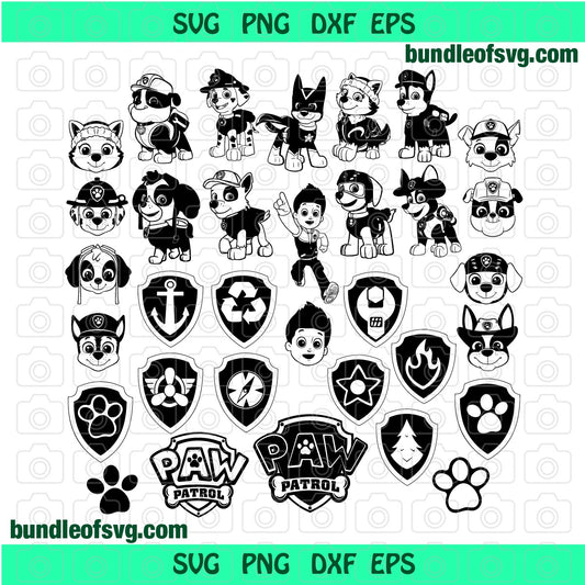 Bundle Paw Patrol SVG clipart Paw Patrol Birthday party Silhouette svg eps png dxf cut files cameo cricut - BundleofSVG