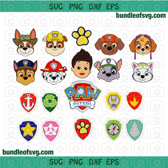 Bundle Paw Patrol face SVG Paw Patrol clipart Birthday invitation party silhouette svg eps png dxf cut files cameo cricut