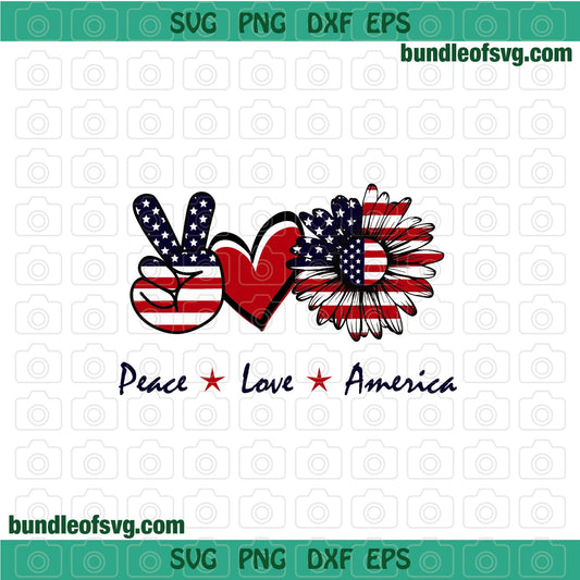 Peace Love America svg Sunflower American Flag USA Patriotic Daisy svg 4th of July svg png dxf eps files cricut - BundleofSVG