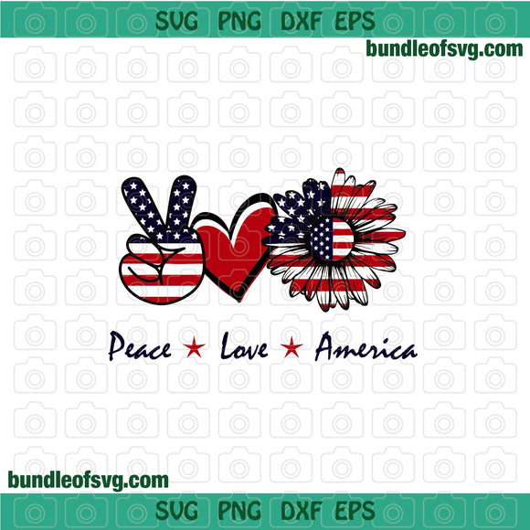 Peace Love America svg Sunflower American Flag USA Patriotic Daisy svg 4th of July svg png dxf eps files cricut